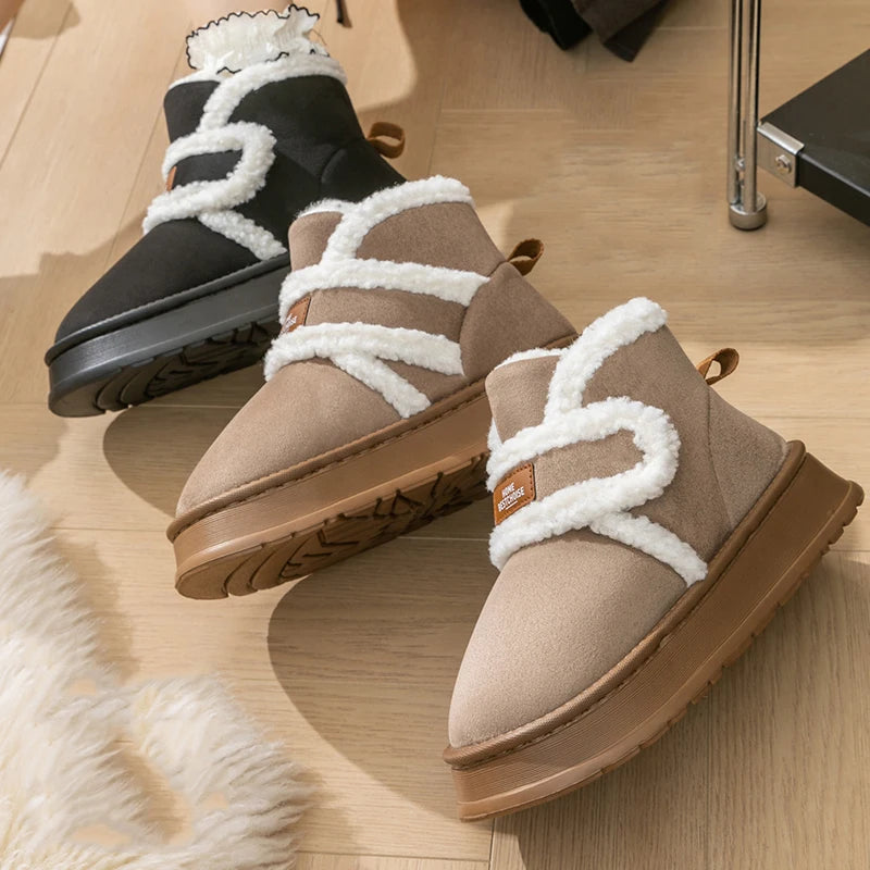 Thick Soled Snow Boots Women Fluffy Plush Faux Fur Soft Slippers