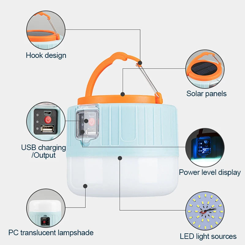 Solar LED Camping Lantern – Rechargeable Waterproof Portable