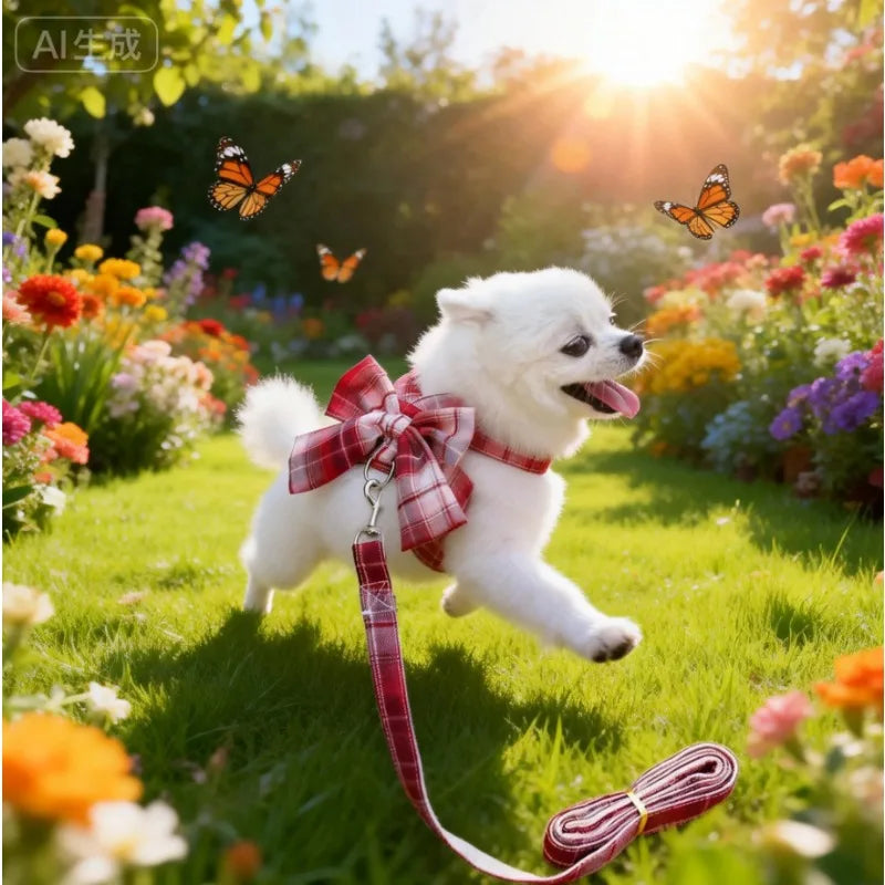 Cute No-pull Dog Harness Adjustable Red Christmas Pet Leash Bowtie