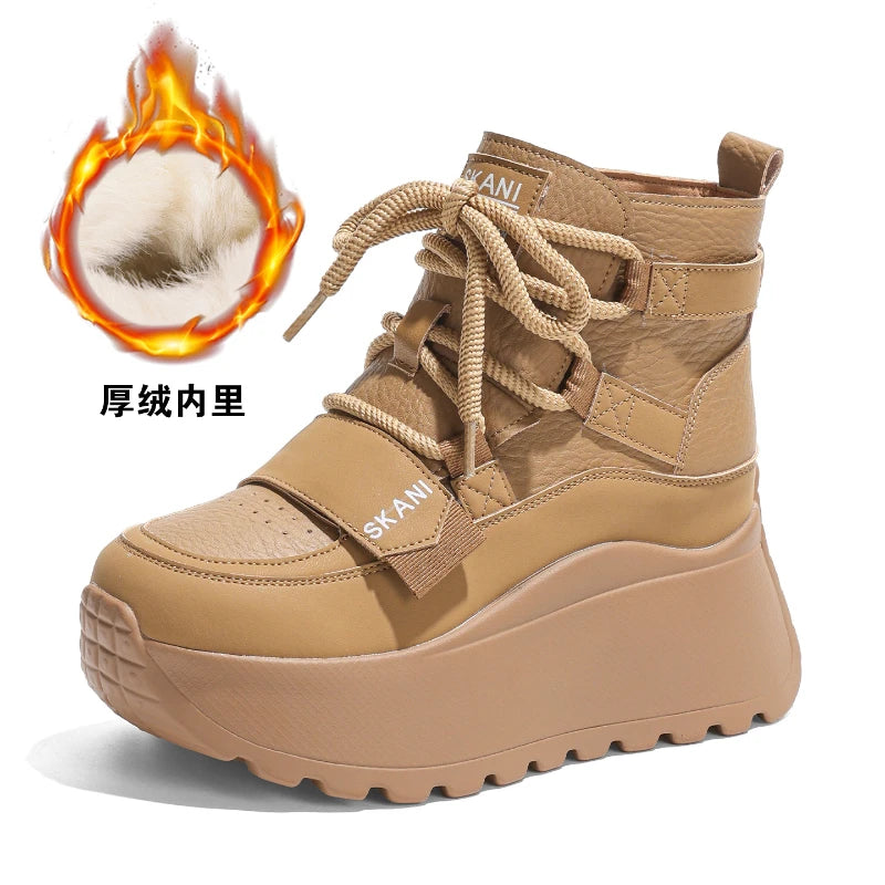 Womens Winter Leather Upper Boots Thick Fleece Lined Sneakers Height Zpaxo 025 Yellow Velvet 40 China Mainland