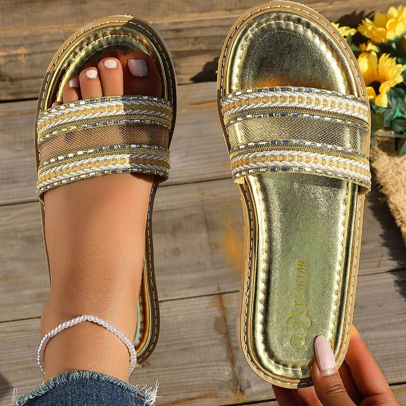 2025 Women Slippers High Quality Shoes Female Open Toe Outdoor Casual Slippers Mixed Colors Square Toe Flat Sandals Slides Women Zpaxo