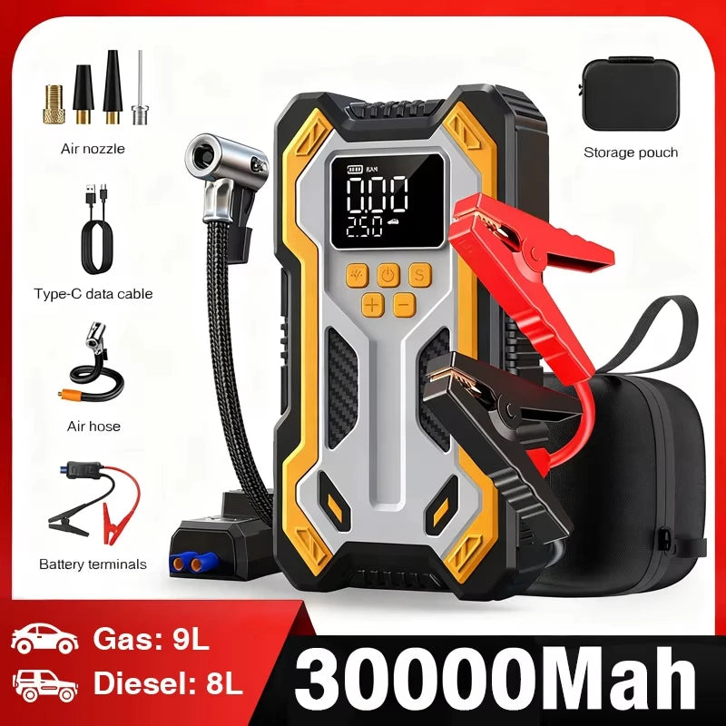 Car Jump Starter Air Compressor LCD Screen 30000mAh Portable Booster Zpaxo