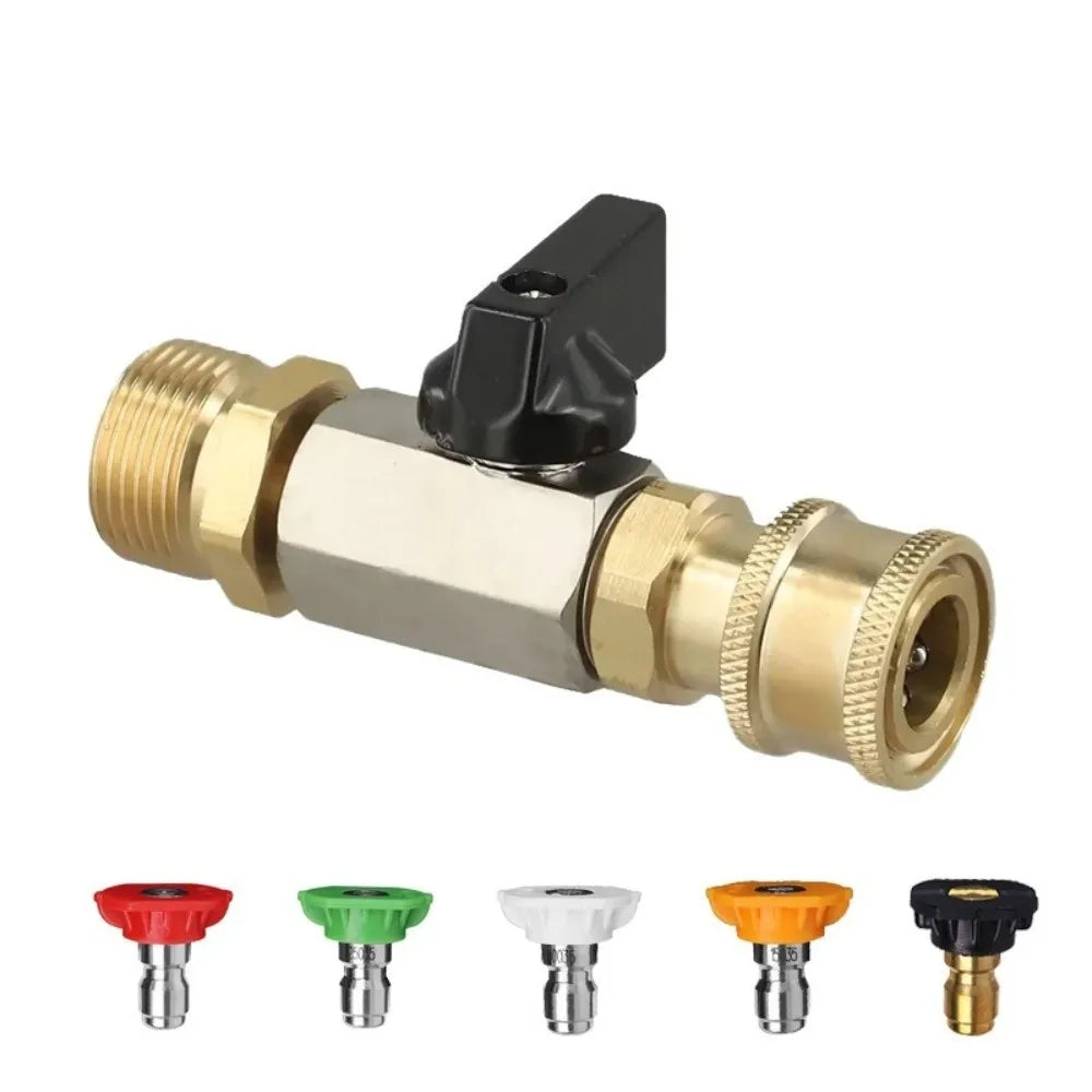 1/4" Quick Connector High Pressure Washer Ball Valve Kit Brass 4500 PSI Power Washer Hose Switch Heavy-Duty M22 14mm Zpaxo