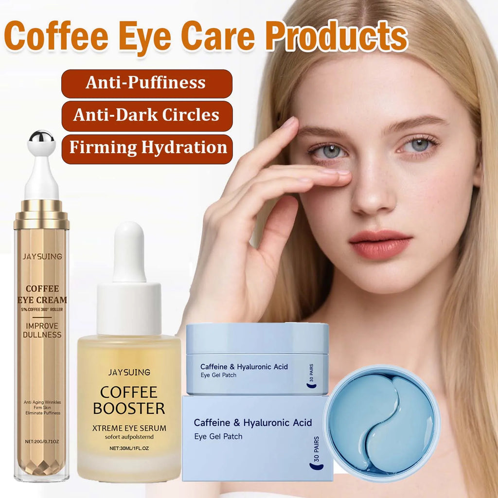 Coffee Eye Care Products Eye Cream with Roller Moisturizing Eye Mask Anti-Dark Circles Eye Serum for Puffiness Firming Hydration Zpaxo