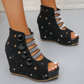 2025 New Women Sandals Comfortable Hollow Roman Sandals Elegant Low Heel Shoes for Women Fashion Wedges Shoes Zapatos De Mujer Zpaxo black 36