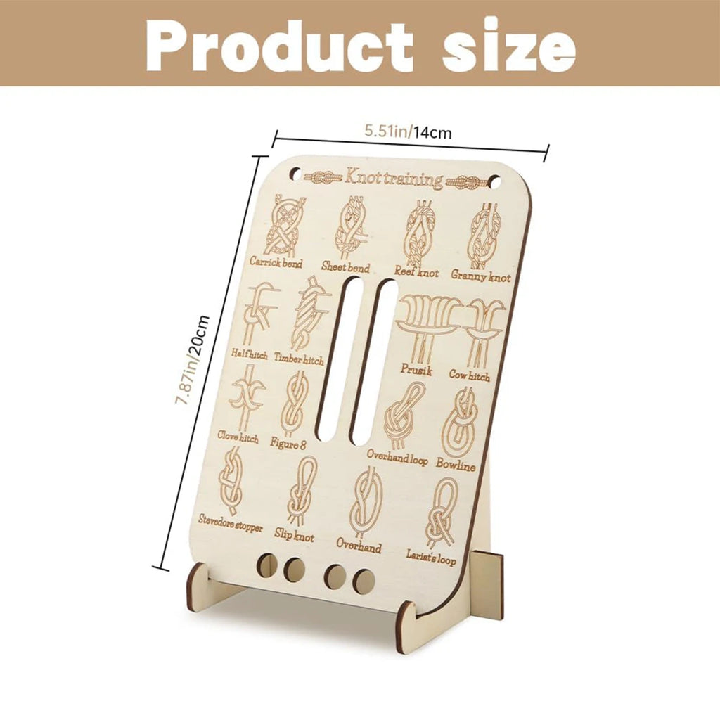Wooden Knot Tying Practice Board – 16 Knots & 3 Paracords
