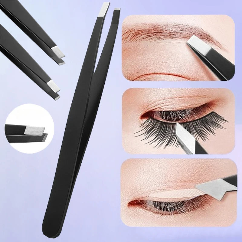 Precision Eyebrow Tweezers Stainless Pink Black Steel Eye Brow Clips
