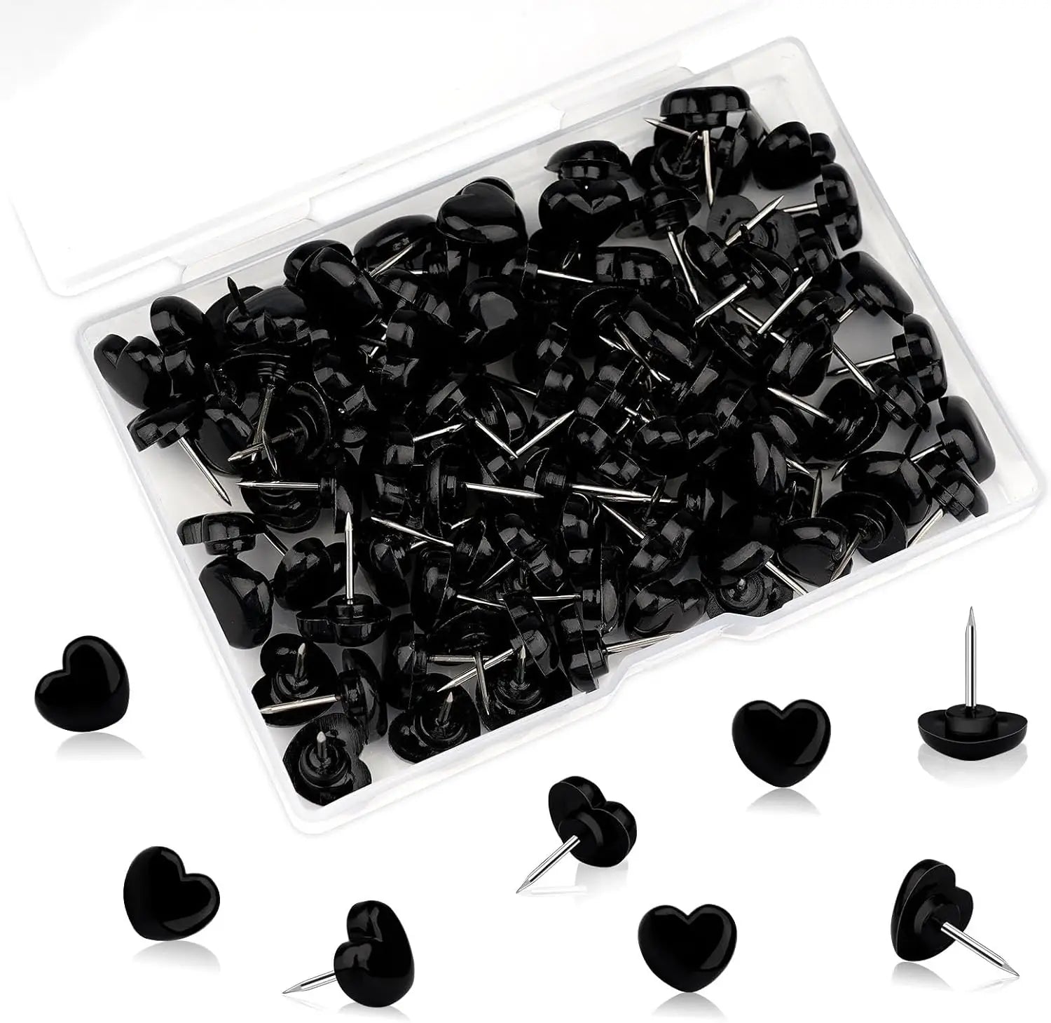 50-Pack Clear Heart Push Pins – Transparent Thumb Tacks Decorative Push Pins Zpaxo Black
