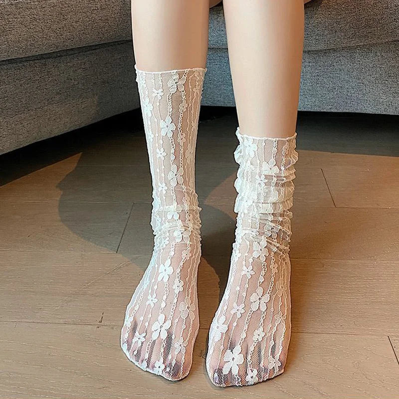 1 Pair Girls' Fashion Summer Hollow Out Soft Fresh Lace Flower Chic Zpaxo beige One Size