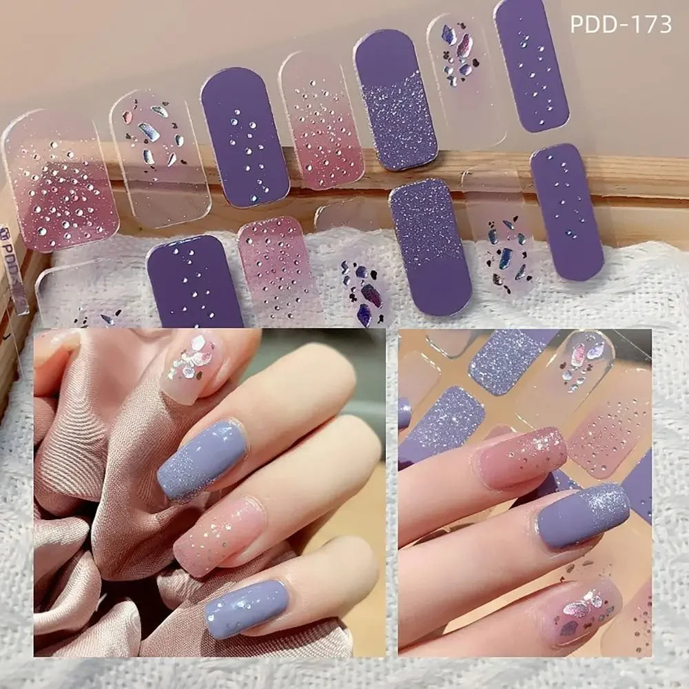 14Strips Gel Nail Stickers Full Cover Floristic Art Semi Cured Polish