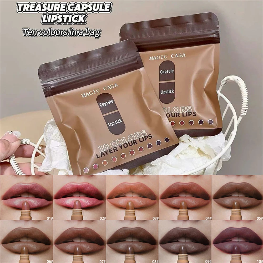10 Colors Brown Toned Capsule Lipstick Smooth Matte Velvet Lasting