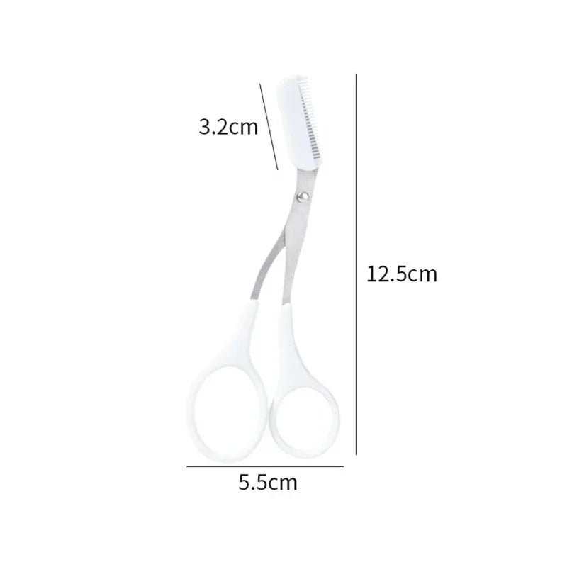 Eyebrow Trimmer Scissor Beauty Products Stainless Steel Scissors Comb Zpaxo White