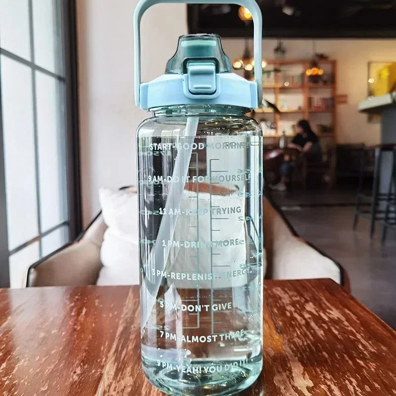 Portable Water Bottle Large Capacity Plastic Straw Cup Drink Time Zpaxo green