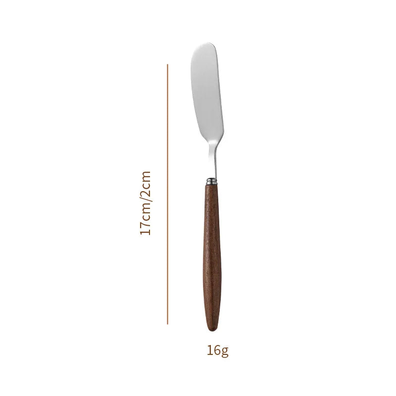 2026 Hot walnut wood handle 304 stainless steel butter knife, creative cream cheese knife, butter and jam spreading knife Zpaxo round head
