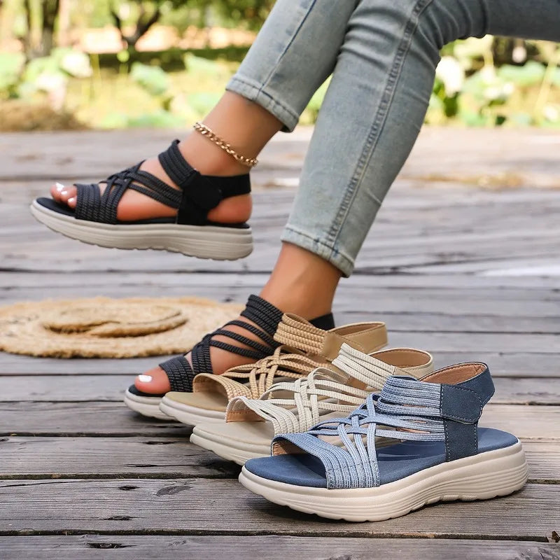 Women's Hollow Out Breathable Wedge Mid Heel Sandals Summer Women Zpaxo