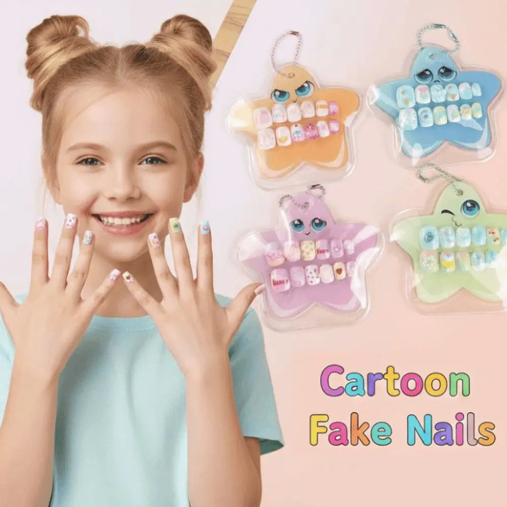 12pcs New Pre-glued Children Wearing Nails Cartoon Sweet Press on Nail Bow Cake Detachable Nail Tips for Girls Students Zpaxo