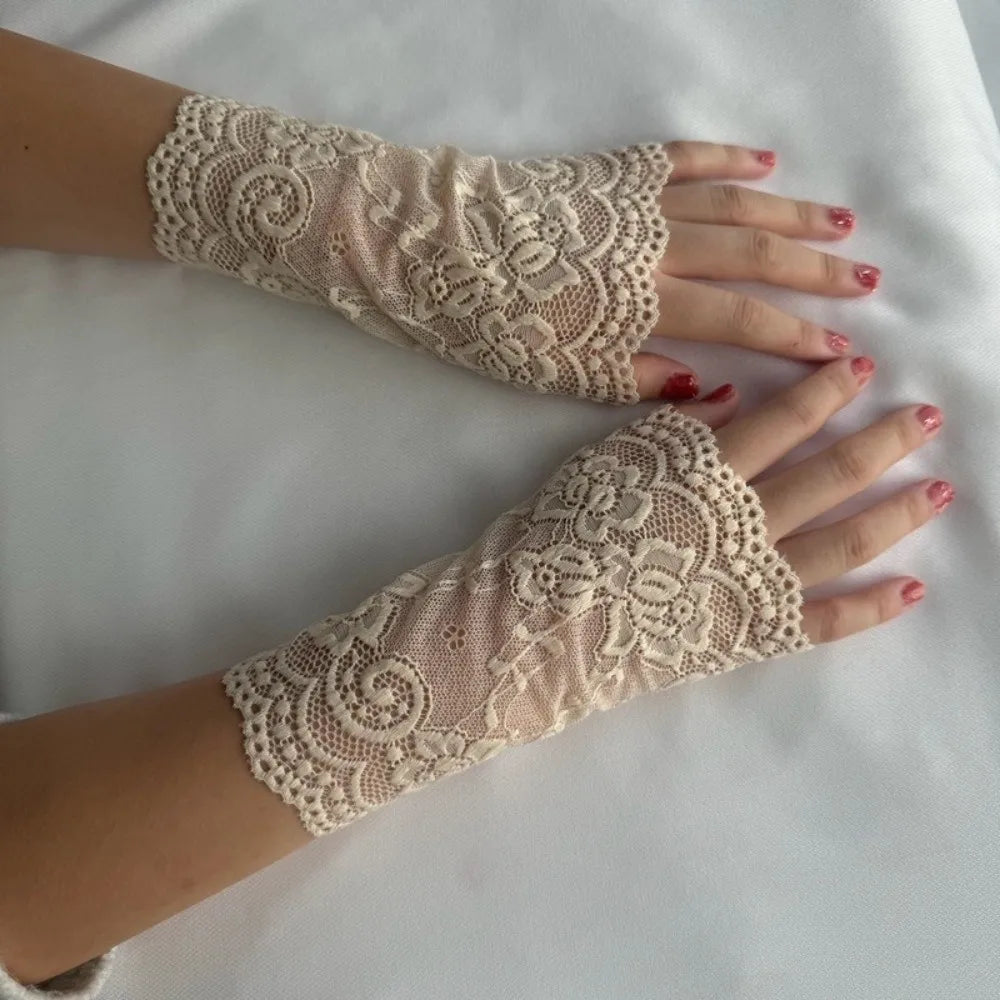 Embroidered Lace Detachable Fake Sleeves Hollow Out Mesh Lace Fake Sleeves Cuff Sun Protection Elastic Wrist Cuffs Cosplay Party Zpaxo