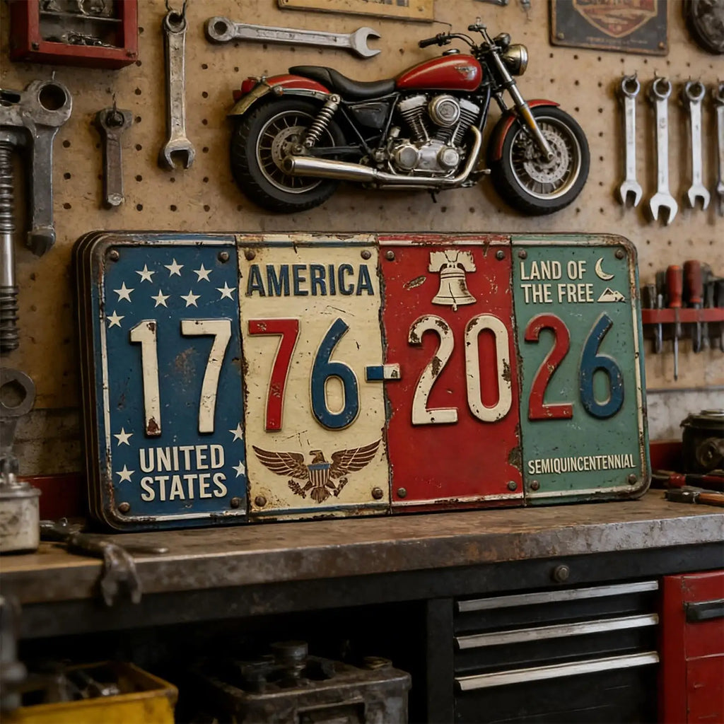 4th July License Plate 250 Years Commemorative Sign 1776-2026 Wall