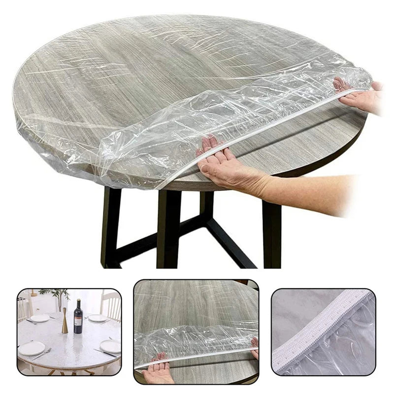 Fitted Round Tablecloth Transparent Waterproof Oil-proof Table Cover Zpaxo