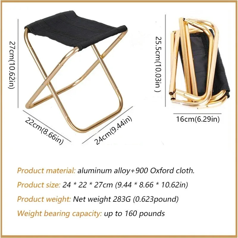 Outdoor Camping Chair Golden Aluminum Alloy Folding Bag Stool Seat