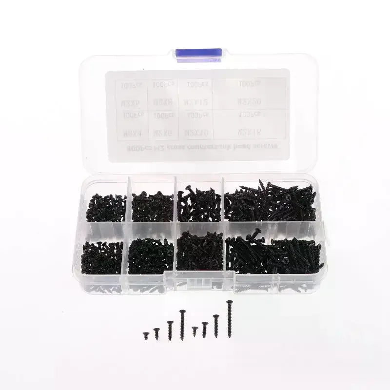 1 Box Carbon Steel M2 Black Self Tapping Screw Assortment Locking Zpaxo