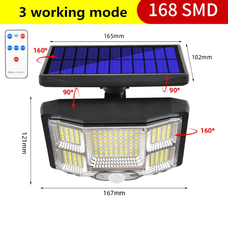 Solar LED Lights Outdoor Motion Sensor Split Lamp Remote Waterproof Zpaxo Integrated-168LED China Mainland