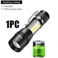 Mini COB+XPE Zoomable LED Torch – USB Rechargeable Flashlight