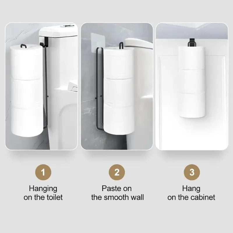 No-Drill Toilet Paper Holder – Self-Adhesive Wall Mount with Towel Bar, Black Iron Bathroom & Kitchen Storage – Space-Saving Tis Zpaxo