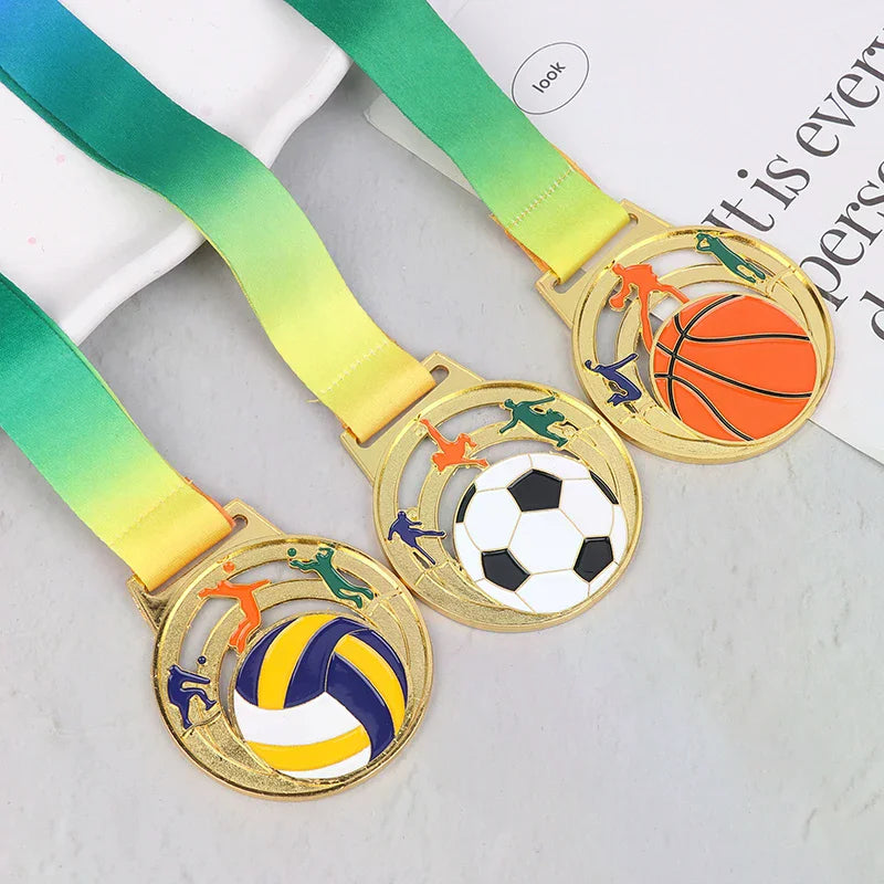Winner Medal Kickball Medals Award With Neck Ribbon For Winner Reward Sports Metals Football Basketball Volleyball Prizes Zpaxo