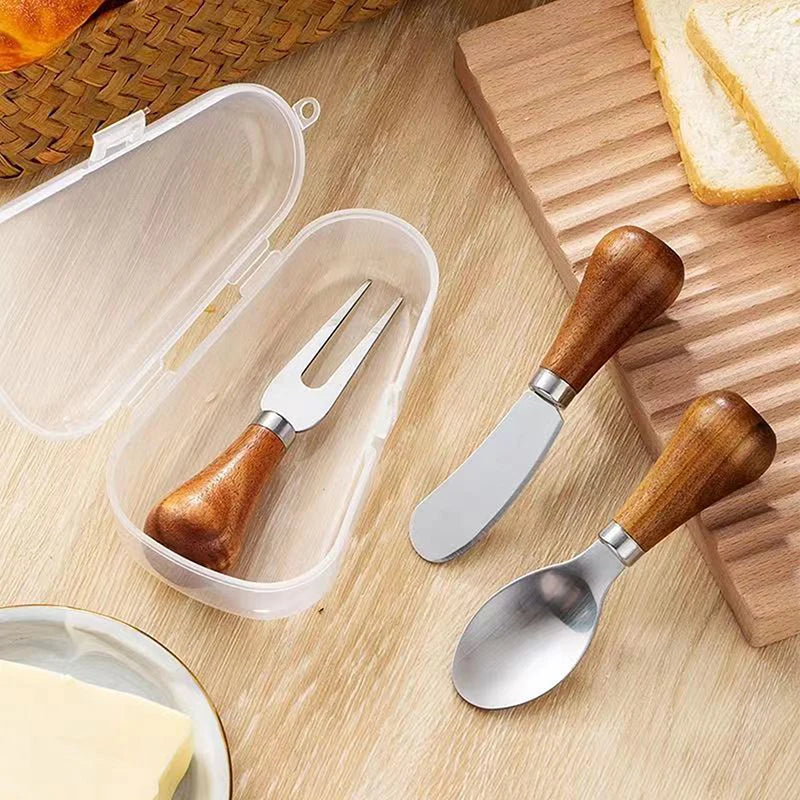 Elegant Stainless Steel Cheese Tool Knives Fork Wood Handle Butter Zpaxo