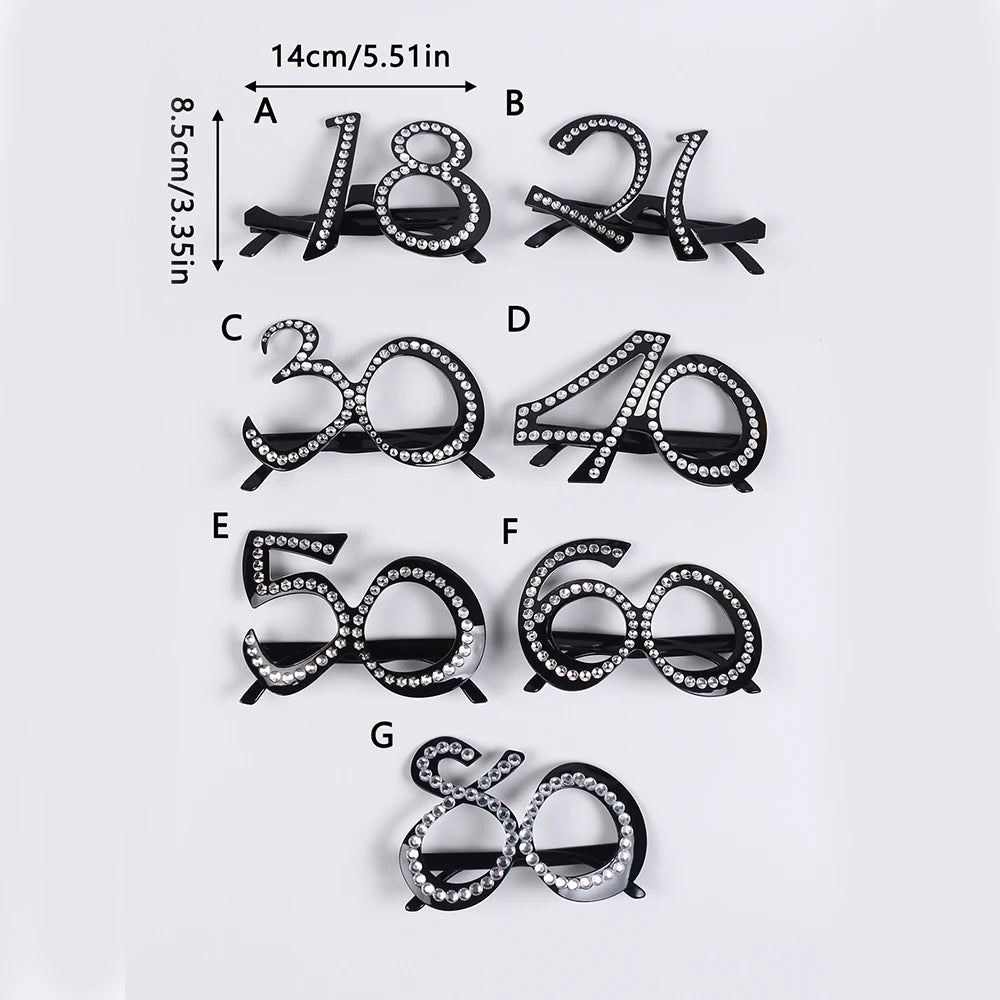 Birthday Rhinestone Number Glasses 18th 21th 30th 40th 50th 60th 80th Birthday Sunglasses Celebration Decoration Party Favors Zpaxo