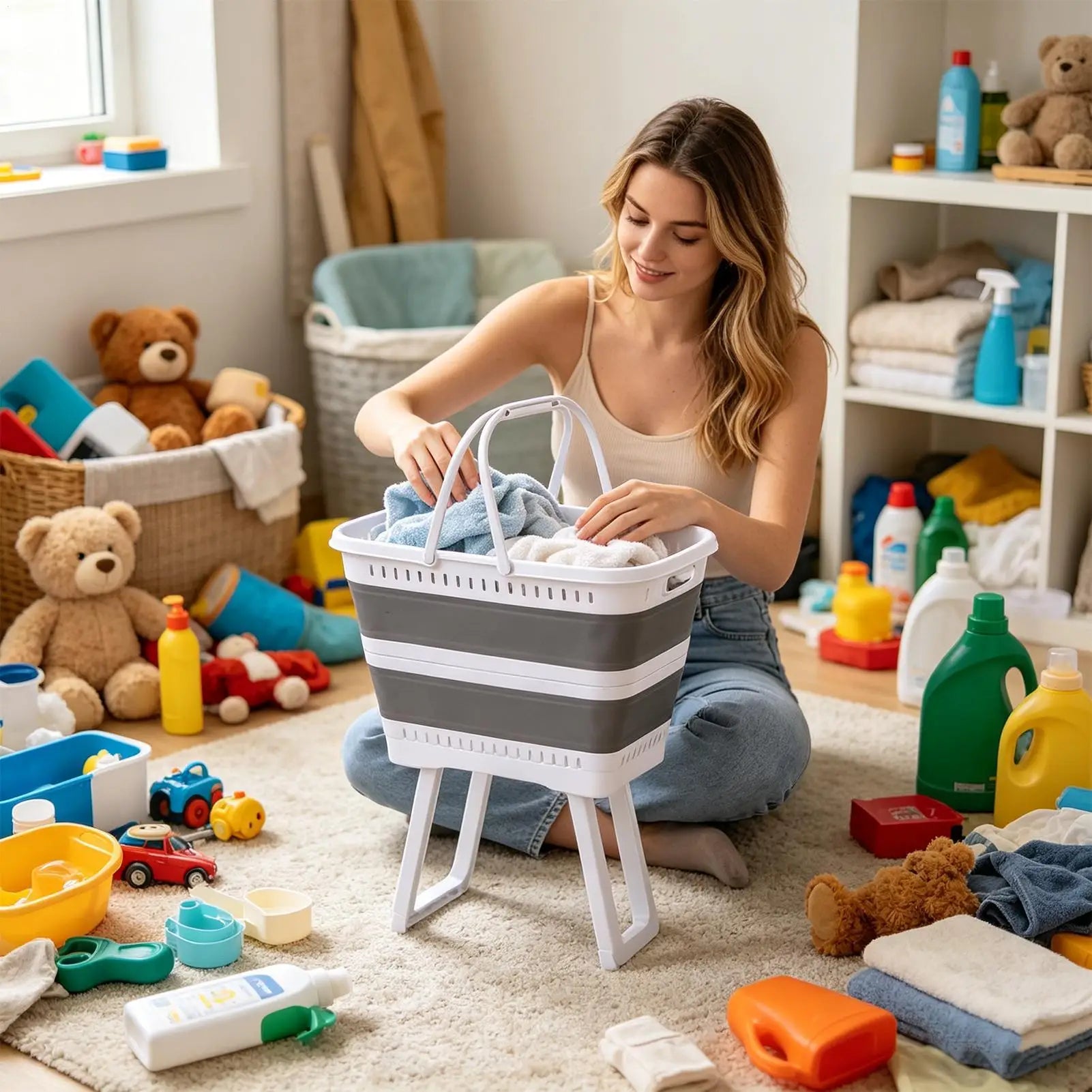 Laundry Hamper Large Foldable Elevated Organizer Clothes Basket