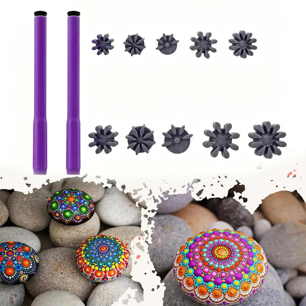 Petal-shaped mandala stamping Dot Painting Tools Set, including 10 stamp heads and two stamping pens; interchangeable stamping Zpaxo PURPLE