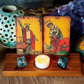 Tarot Card Stand Wooden Spiritual Candle Tray Moon Phase Design