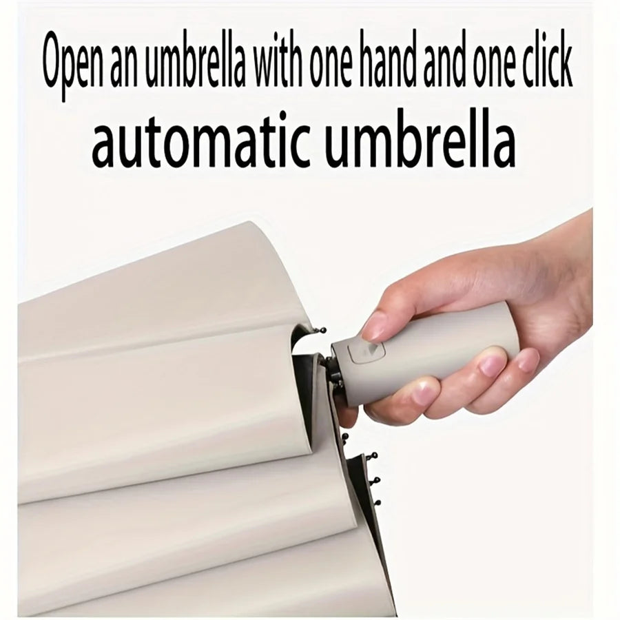 12 Bone Black Glue Fully Automatic Umbrella With Thick And Durable Keel Three Fold Umbrella UV Resistant Folding Umbrella Zpaxo