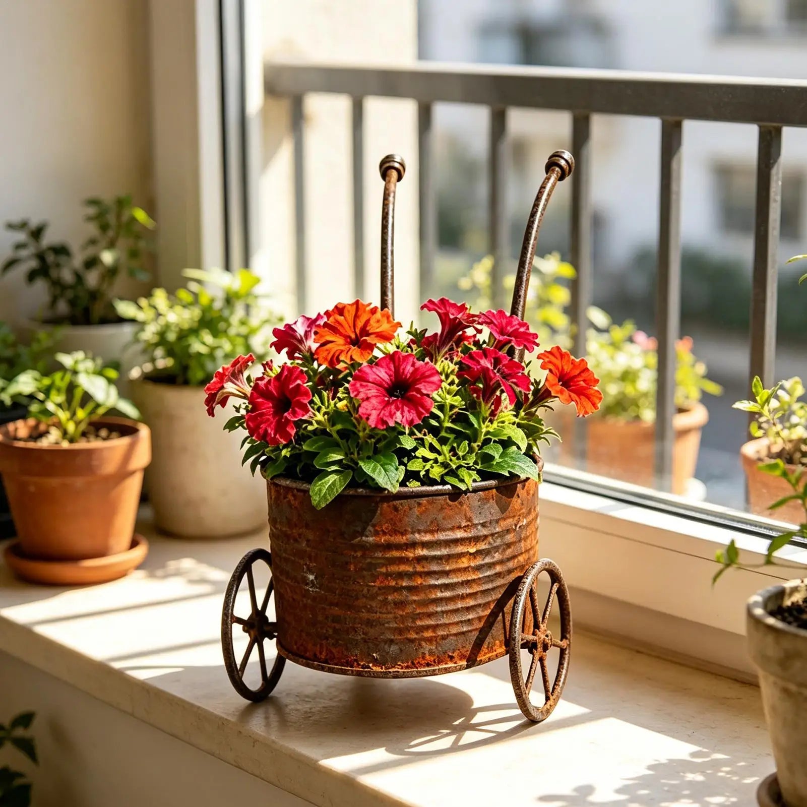 Garden Planters Metal Cart Flower Pot Succulents Yard Backyard Patio Zpaxo