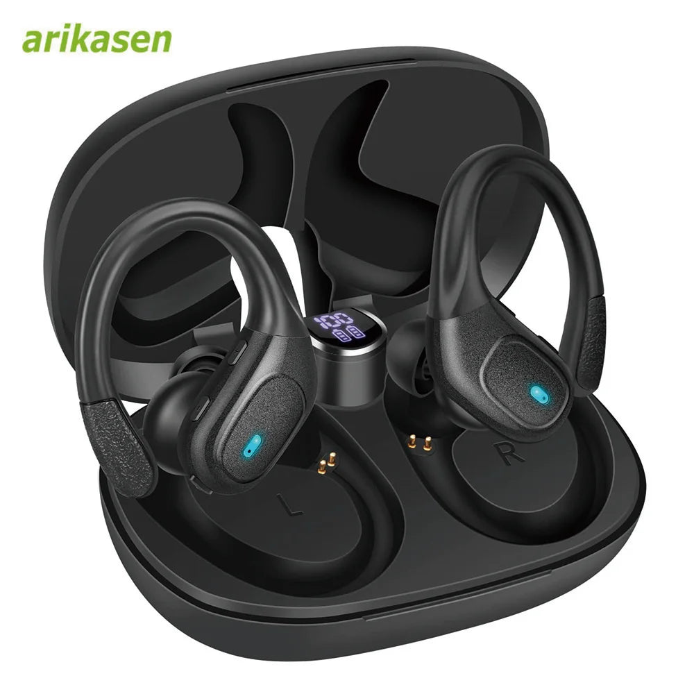 Bluetooth Headphones TWS Wireless Earbuds Over-ear Earpieces Mics LED Zpaxo black