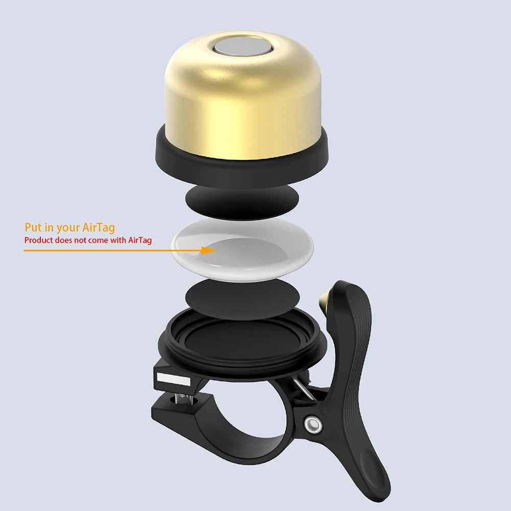 Bicycle Bell For AirTag Bike Mount GPS Tracker Waterproof Brass Holder Hides AirTag Under Bike Bell Anti-Theft Bike Accessories Zpaxo