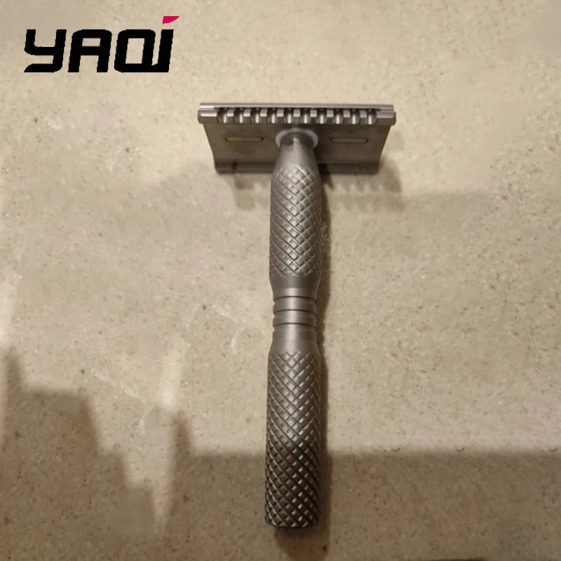 2026 Hot Sale YAQI Ghost 90DC Cross Grain Pattern Titanium Light Weight Safety Razor Zpaxo
