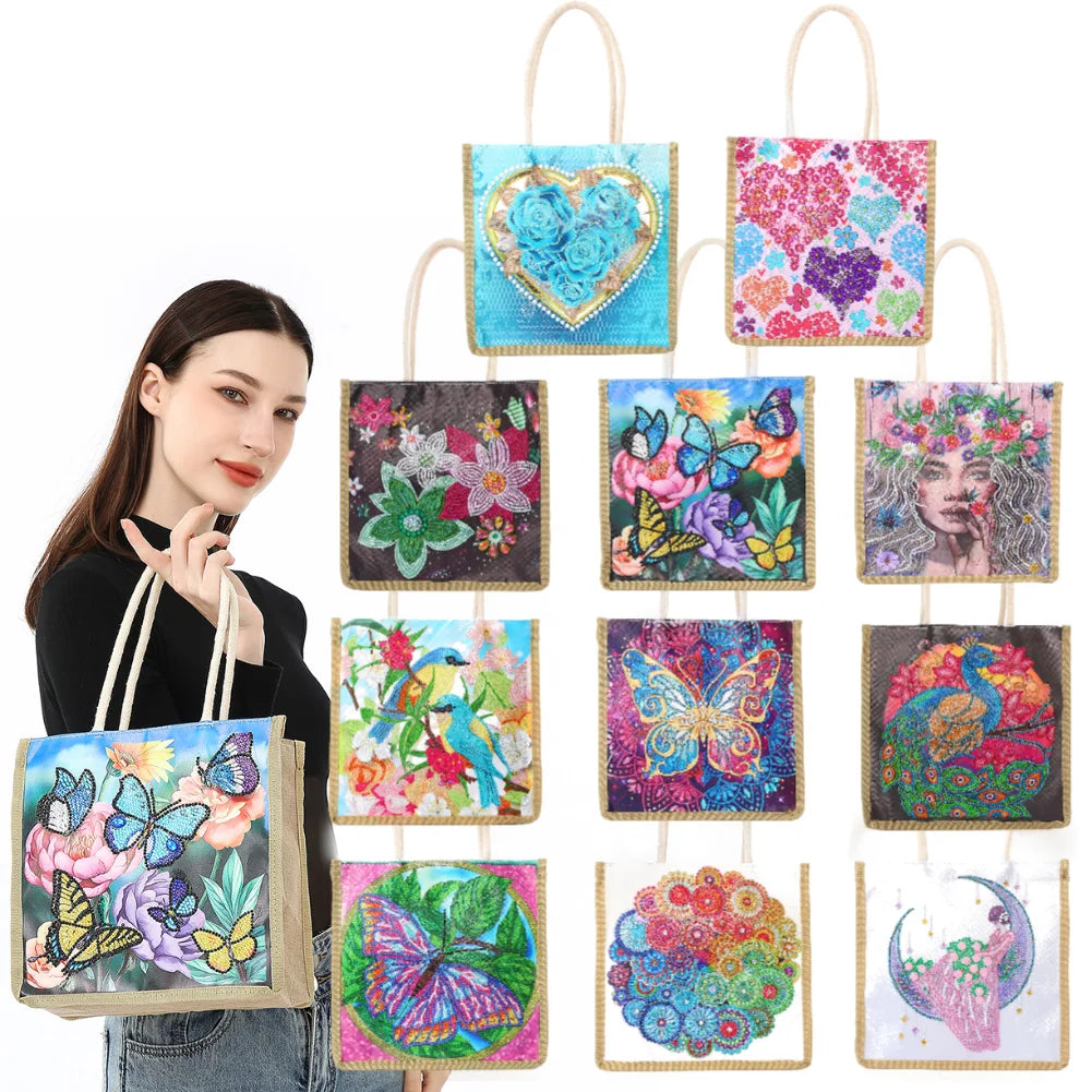 5D Diamond Painting Handbag DIY Linen Shopping Storage Bag Reusable