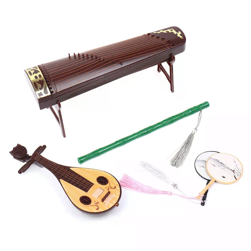 Dollhouse Miniature Folding Screen Flute Lute Guzheng Fan Life Scene Zpaxo