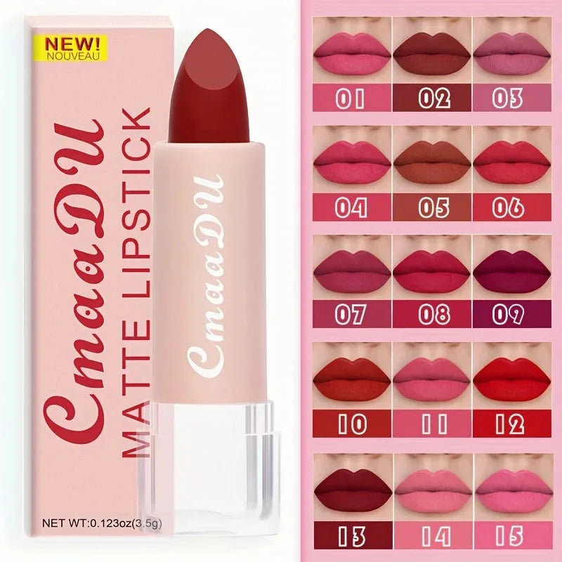 1 Pcs Matte Lipstick Velvet Matte Lipstick Long-Lasting Non-Stick Cup Waterproof Moisturizing Lip Gloss Fashion Classic Shades Zpaxo