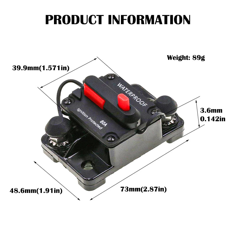 Waterproof Circuit Breaker 30A-300A Manual Reset 12V-48VDC Durable Zpaxo