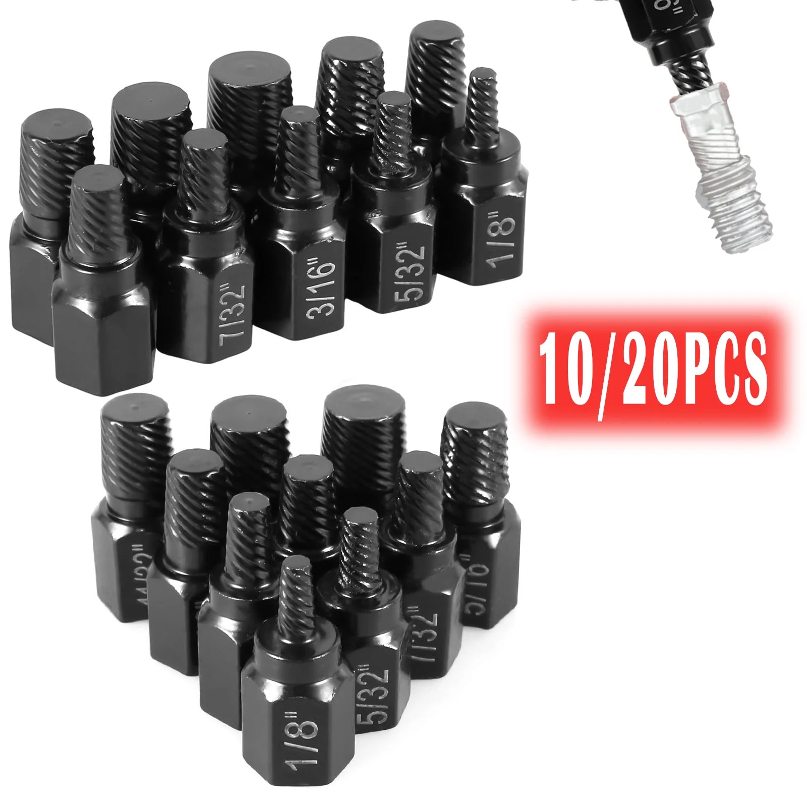 10/20Pcs Multi Spline Screw Extractor Set Alloy Steel Damaged Bolt Removal Tool Easy Out Rusted Bolt Removal for 1/8-13/32Inch Zpaxo