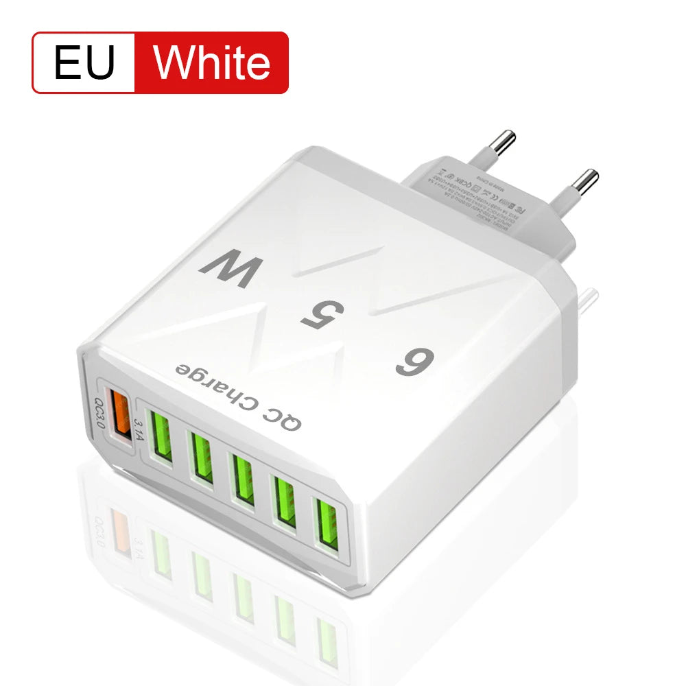 1 Fast Charging Total 65W Wall Travel Charger Adapter Quick Charge 3 Zpaxo EU Plug-White