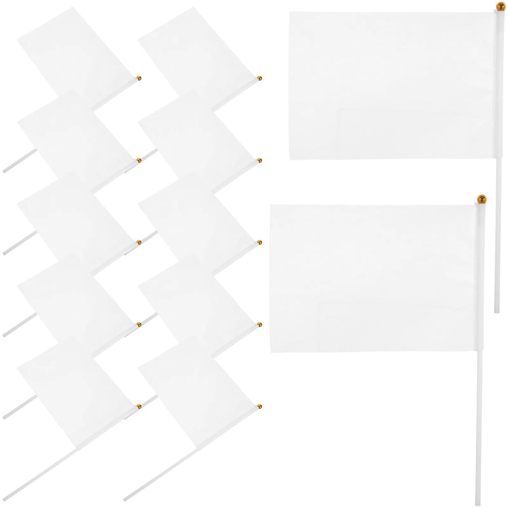 White Mini Flags Sticks Lightweight Polyester Handheld Waving Party