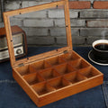 Tea Bag Organizer 12-Compartments Wooden Box Storage Clear Lid Home