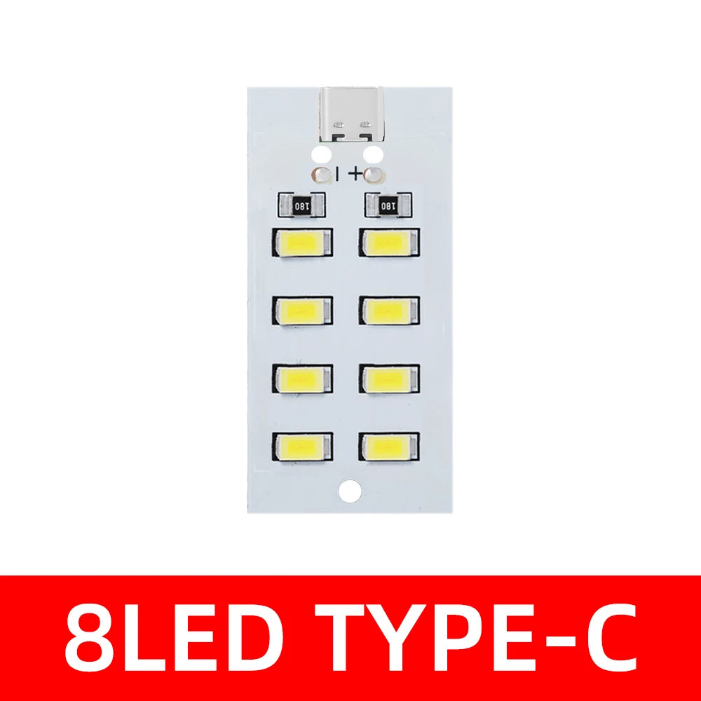 ‌5730 SMD LED Lighting Panel – 5V 450mA Micro USB-Powered Emergency/Night Light with High-Brightness White Illumination Zpaxo 8LED TYPE-C