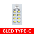 ‌5730 SMD LED Lighting Panel – 5V 450mA Micro USB-Powered Emergency/Night Light with High-Brightness White Illumination Zpaxo 8LED TYPE-C