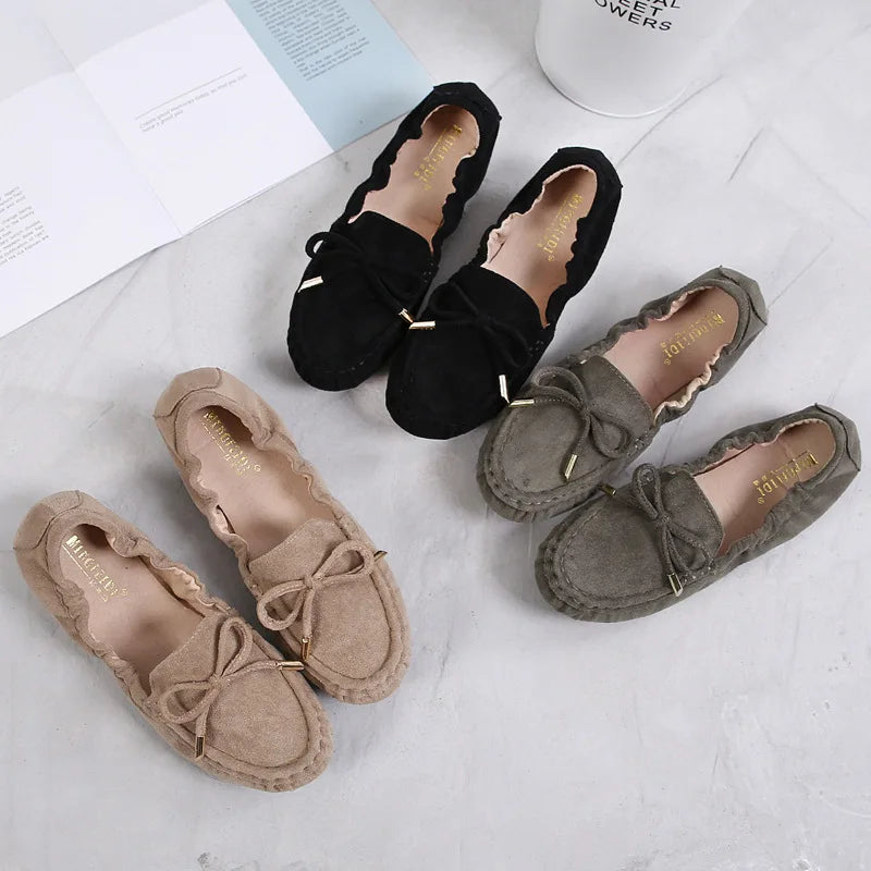 2022 Autumn New Mother Shoes women's Single Shoes Peas Shoes Leather Soft Bottom Wedge Loafers Butterfly Flats Zpaxo